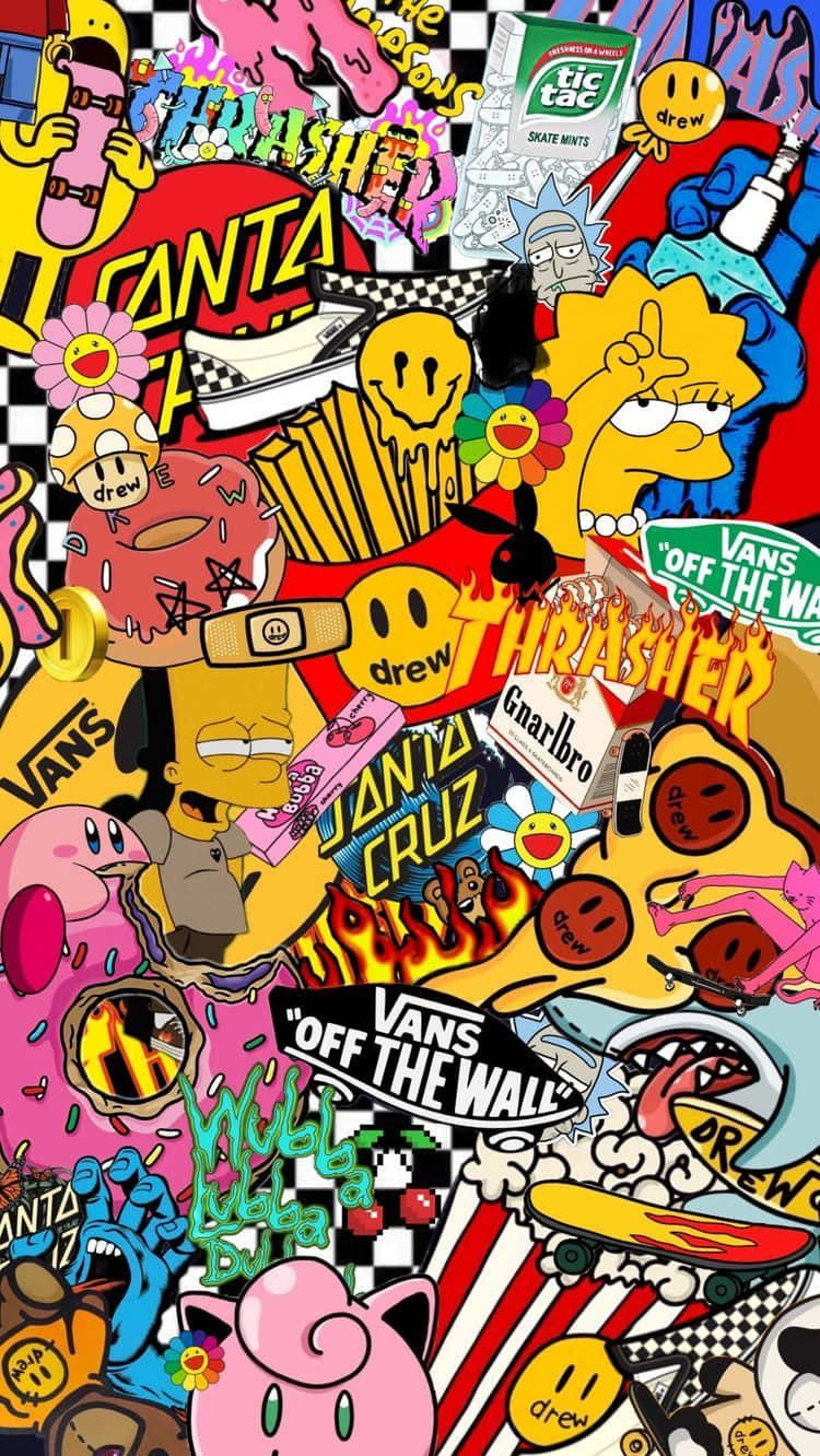 A Collage Of Various Cartoon Stickers Background