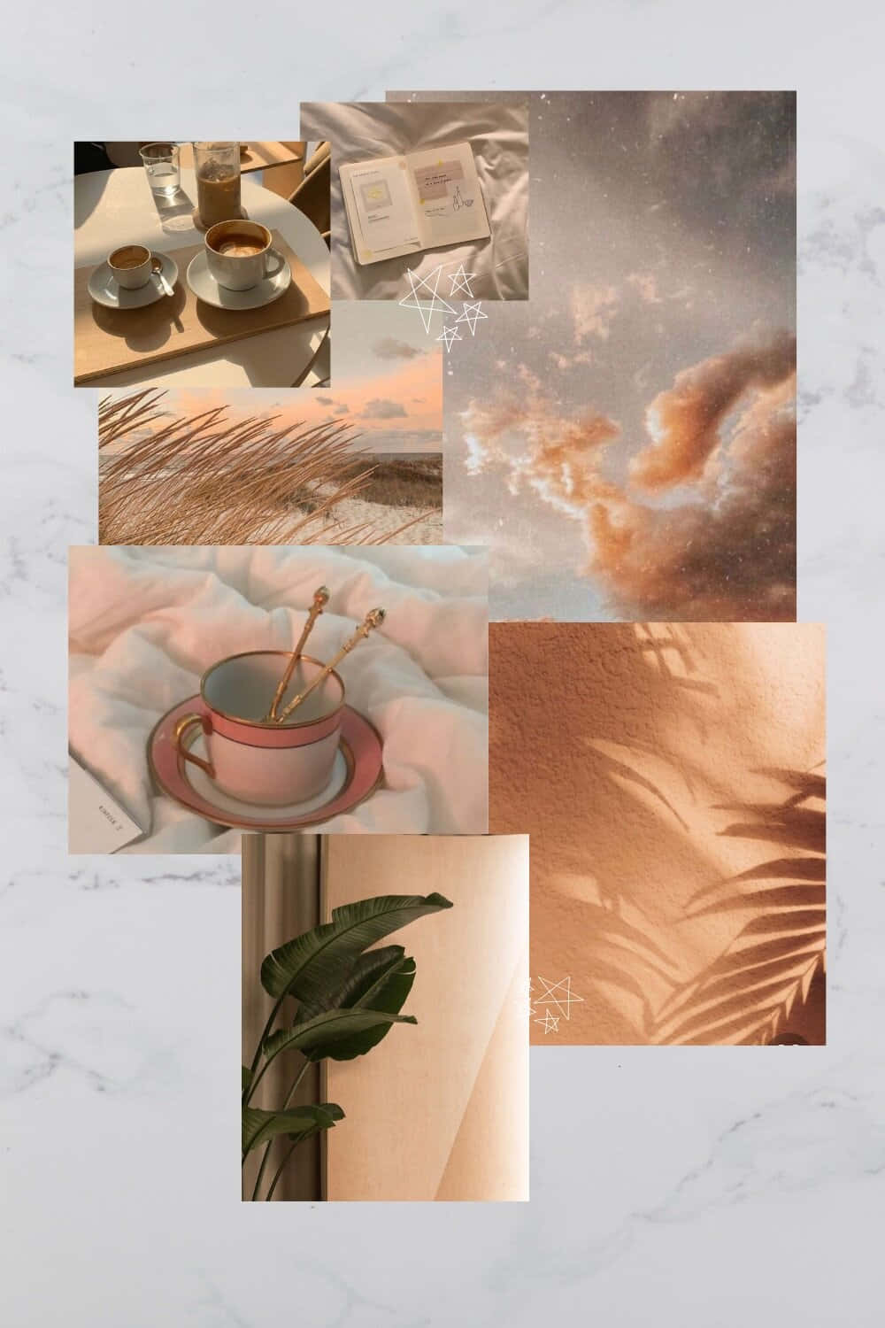 A Collage Of Various Images Of Coffee, Tea, And Plants Background