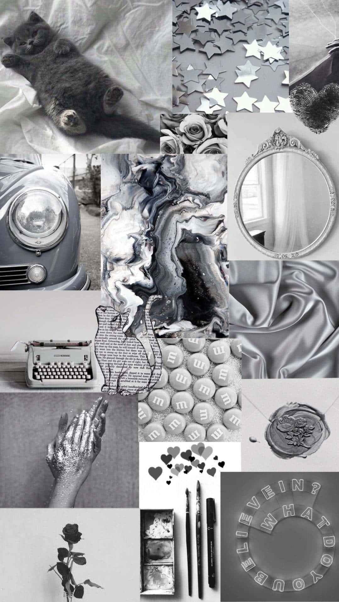 A Collage Of Various Items In Black And White Background