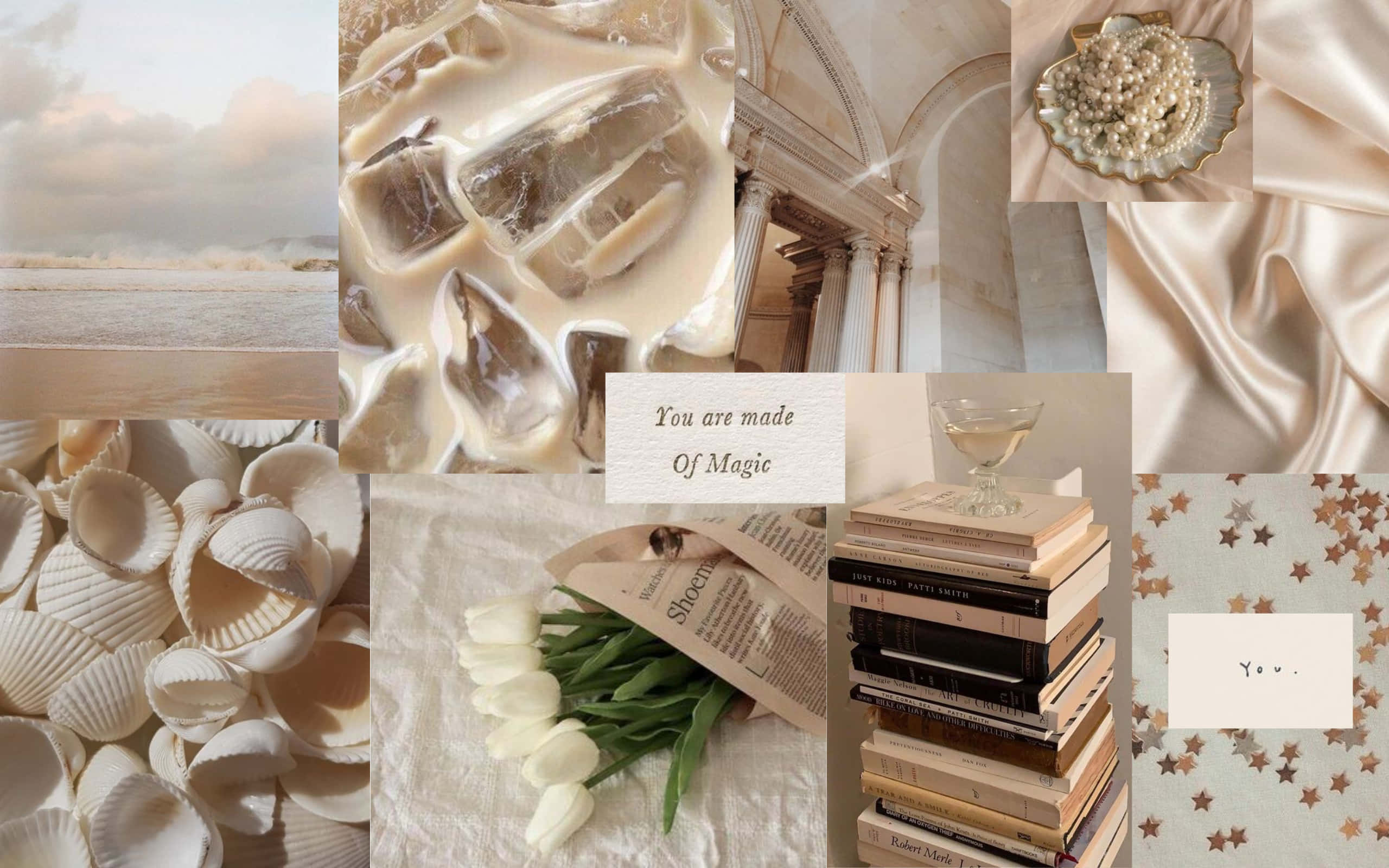 A Collage Of Various Items Including Books, Flowers And A Book Background