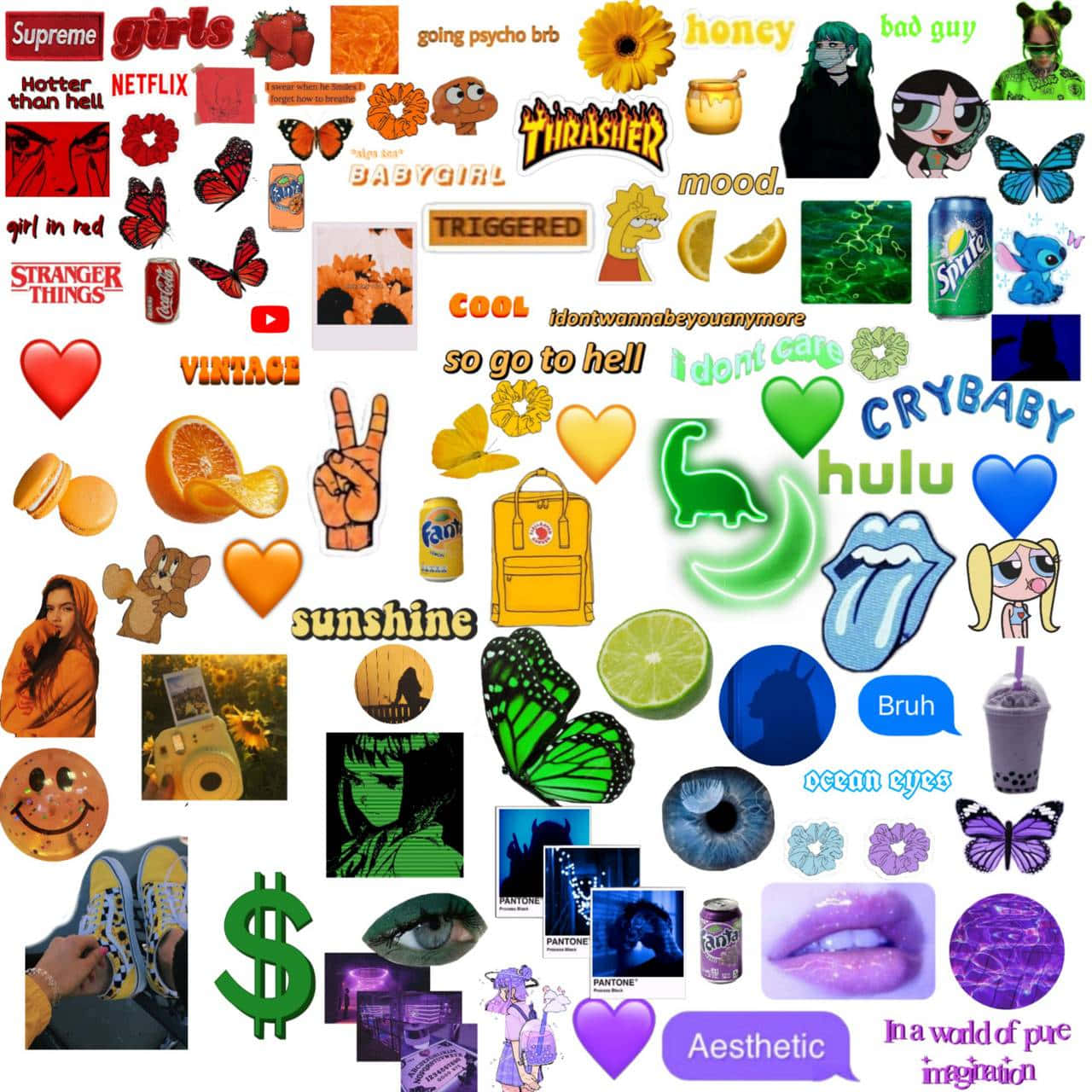 A Collage Of Various Stickers And Images Background
