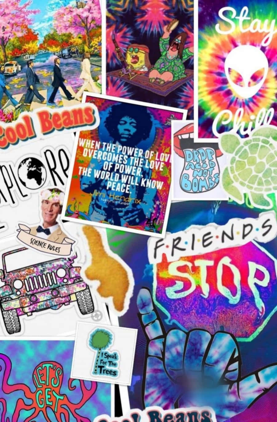 A Collage Of Various Tee - Dye Stickers Background
