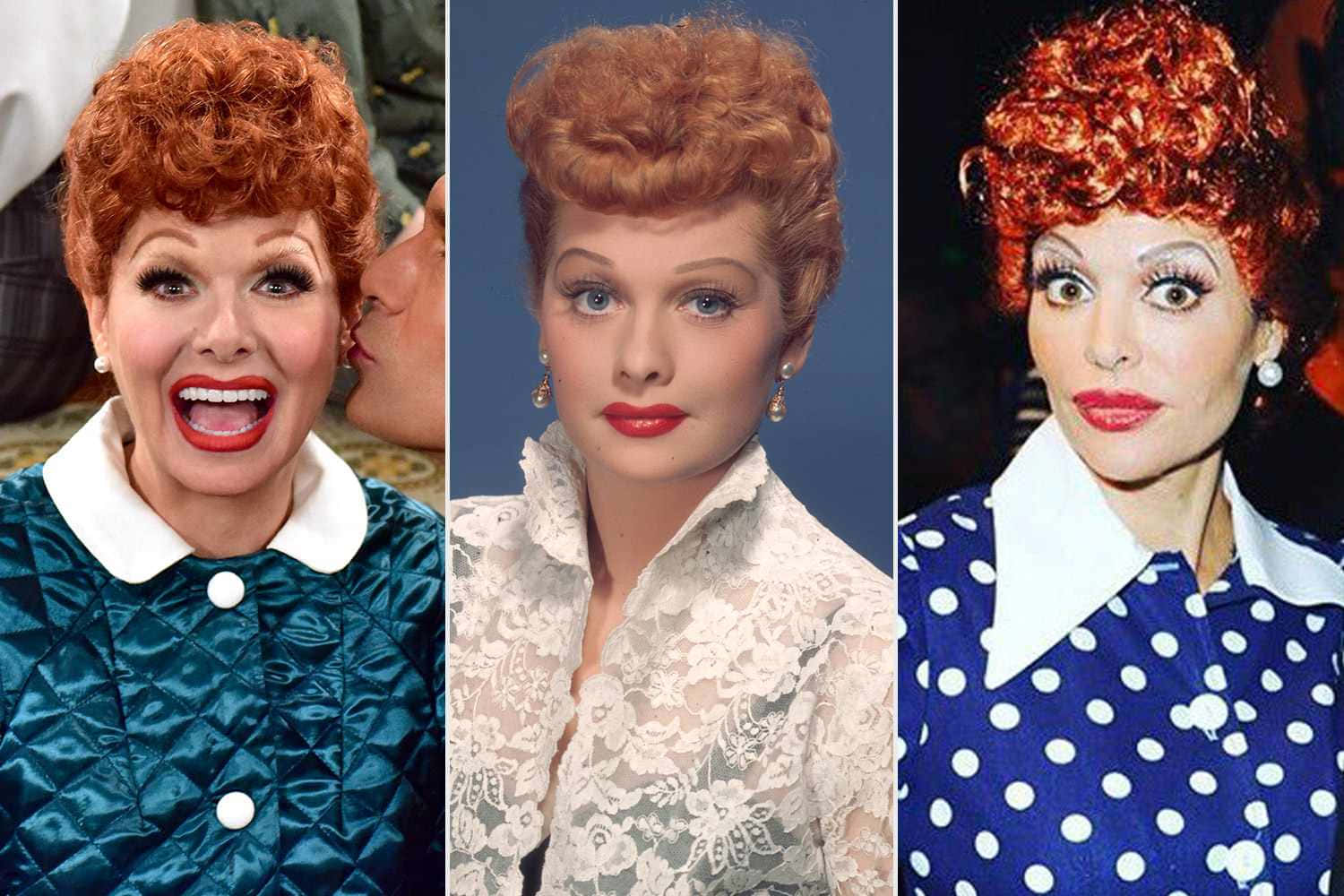 A Collage Of Women With Red Hair And Polka Dots