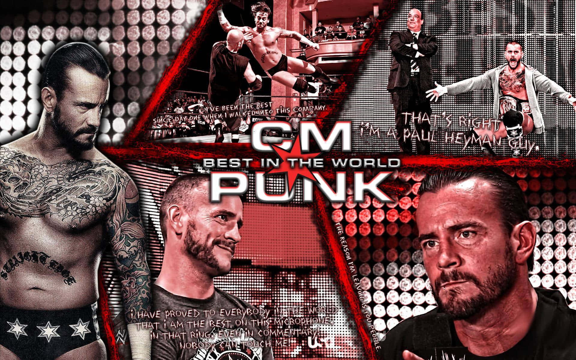 A Collage Of Wrestlers With The Words Cm Best In The World Punk Background