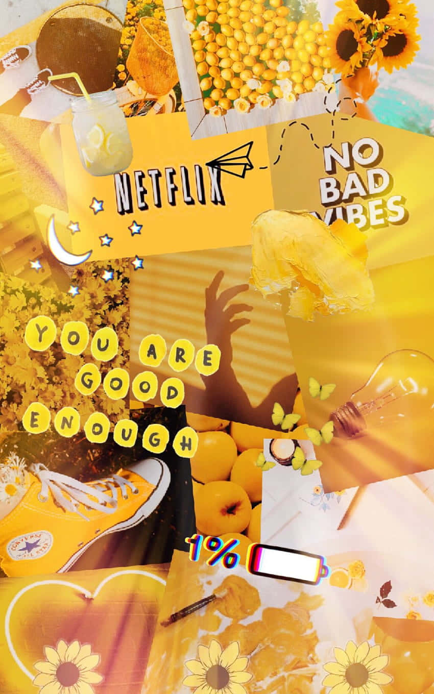 A Collage Of Yellow Flowers And Other Things Background