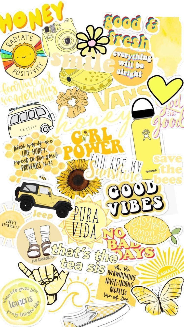 A Collection Of Adorable Yellow Stickers On White Backdrop Background