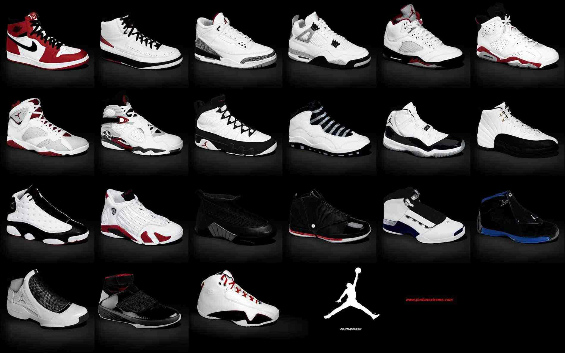 A Collection Of Air Jordan Shoes In Different Colors Background