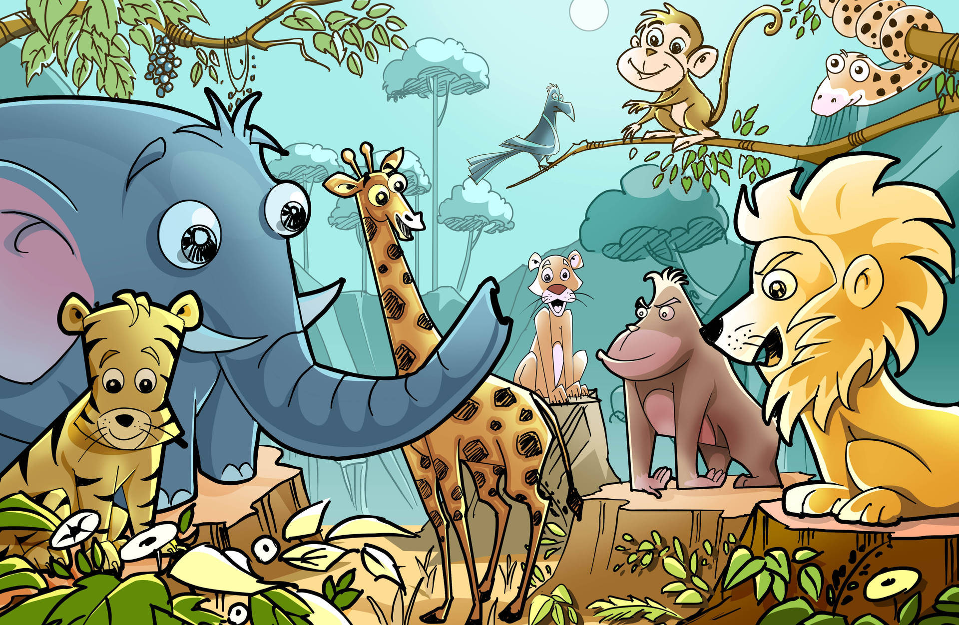 A Collection Of Animated Jungle Animals Ready To Explore Background