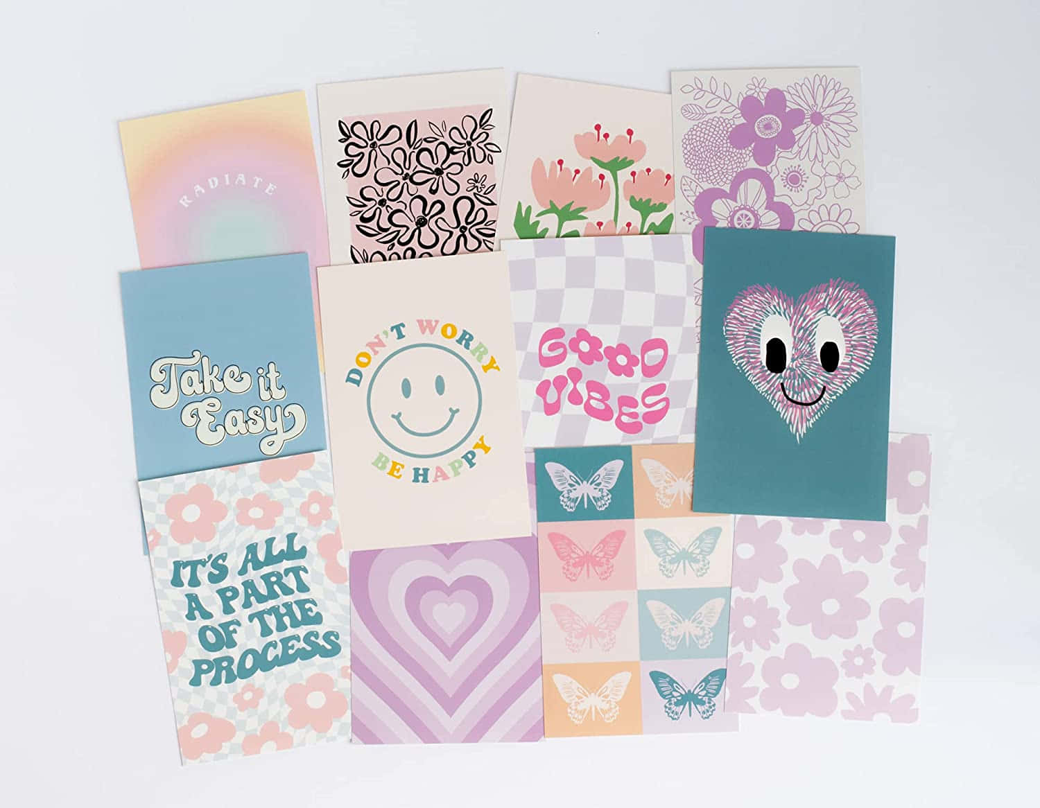 A Collection Of Colorful Cards With A Heart On Them