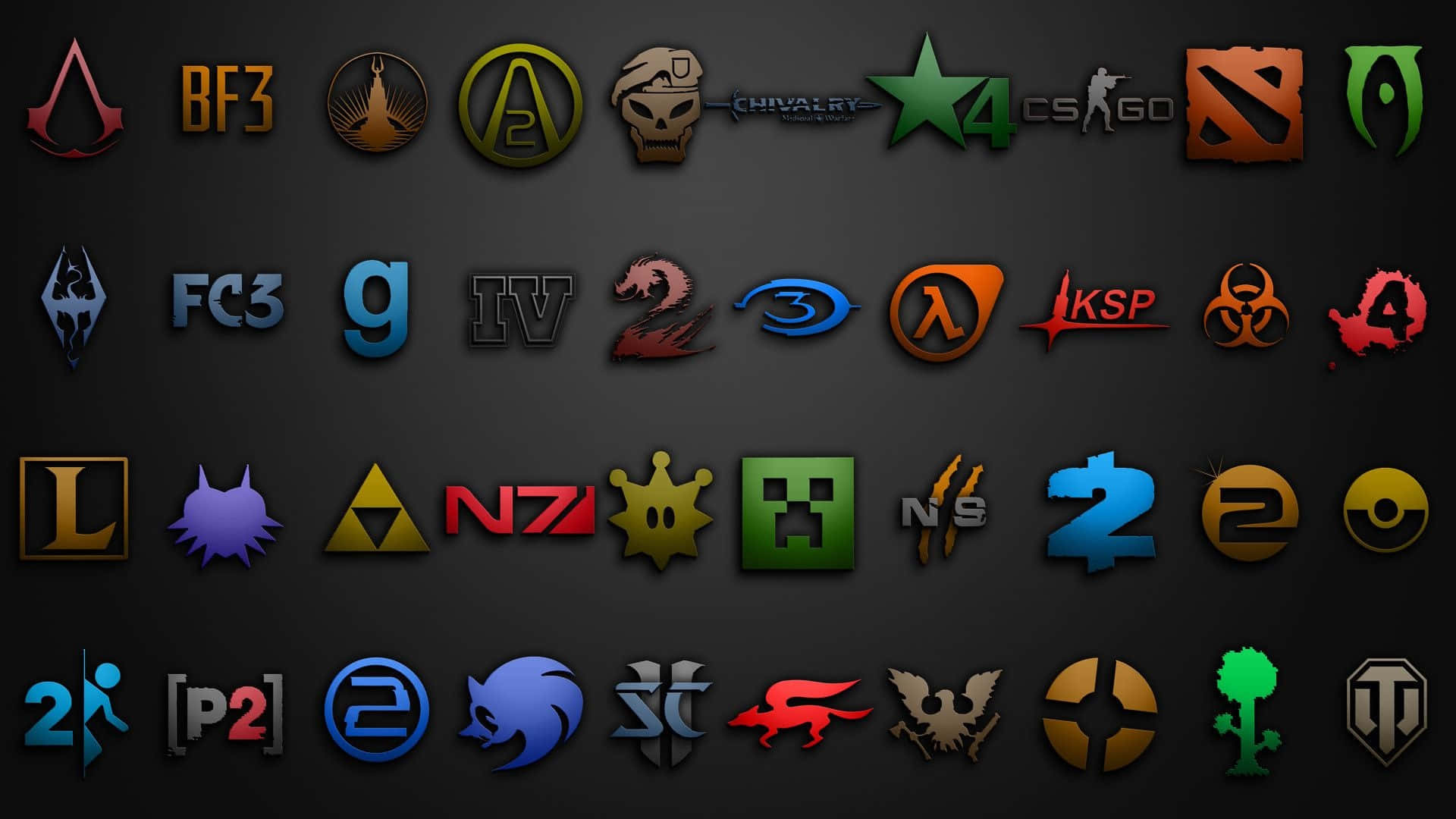 A Collection Of Different Game Logos On A Black Background Background