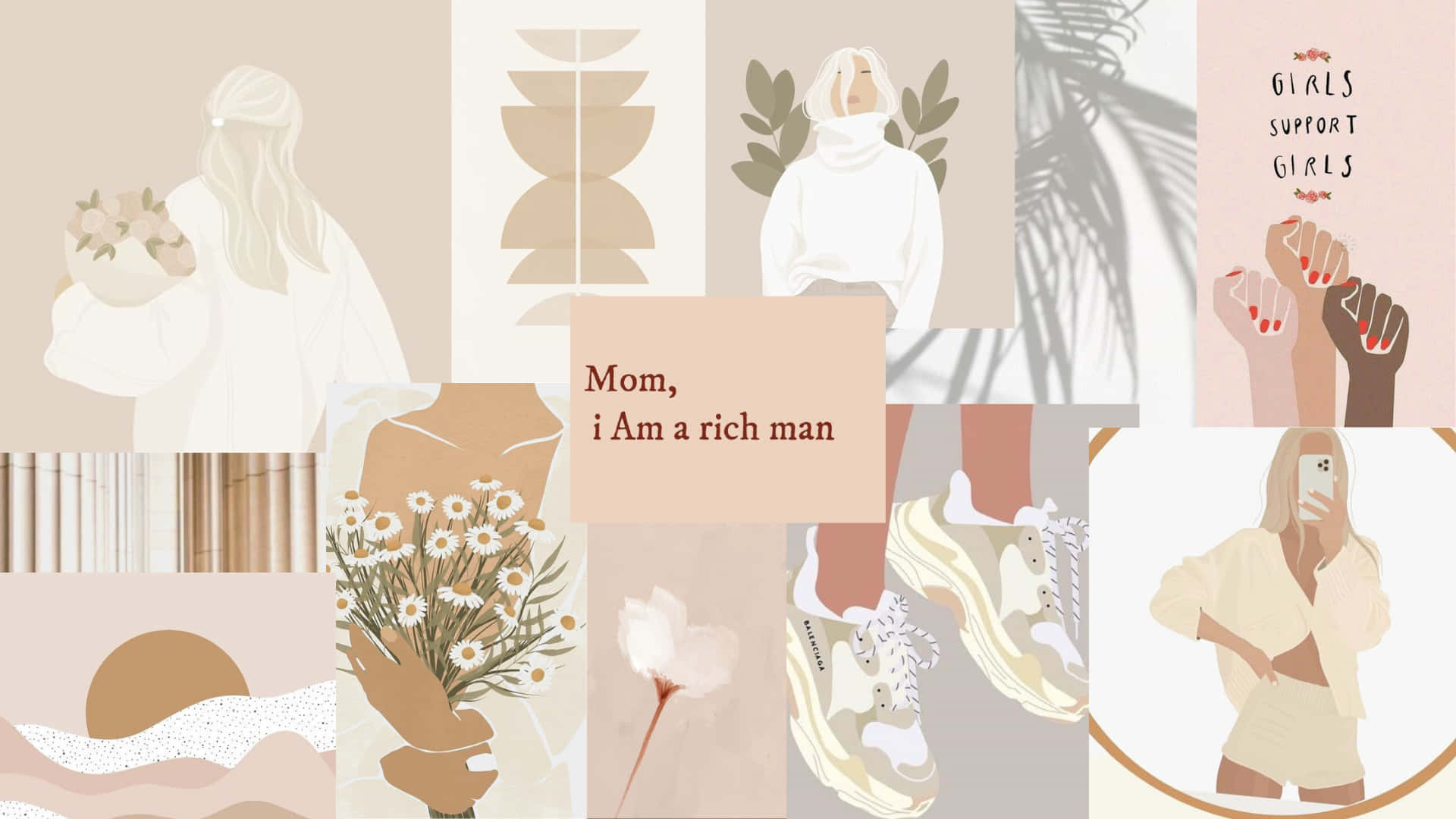 A Collection Of Illustrations With A Woman And A Flower Background