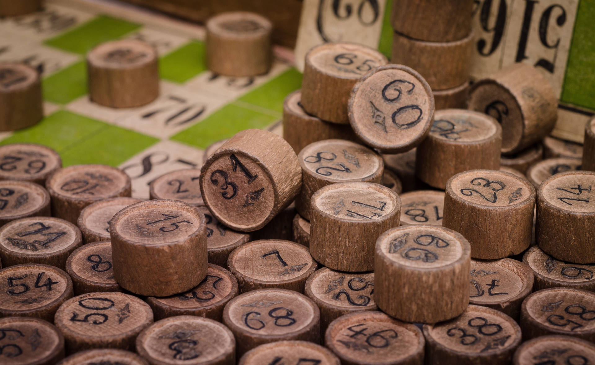 A Collection Of Wooden Bingo Chips Background