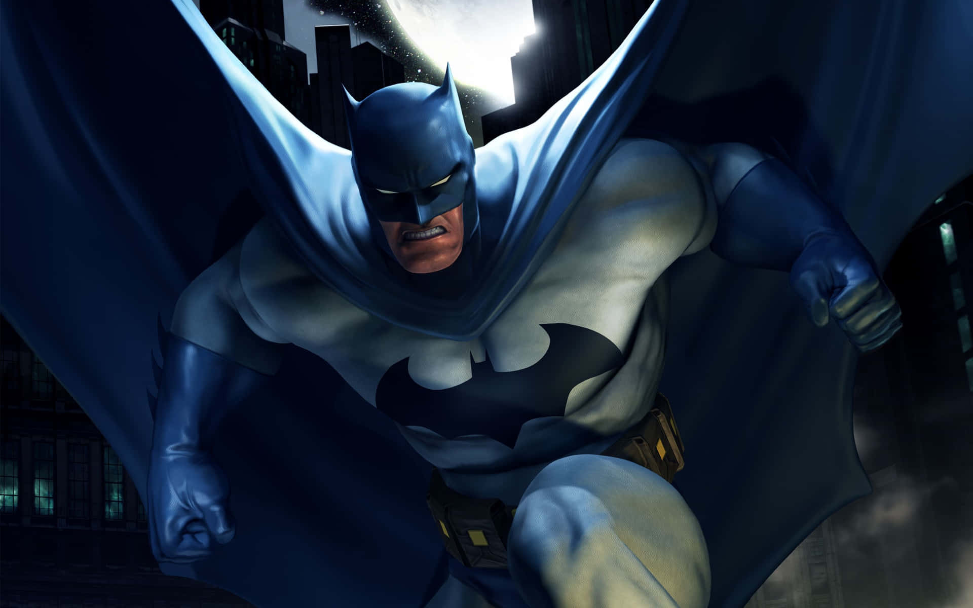 A Colorful, 4k Illustration Of A Superhero Facing The Night Background