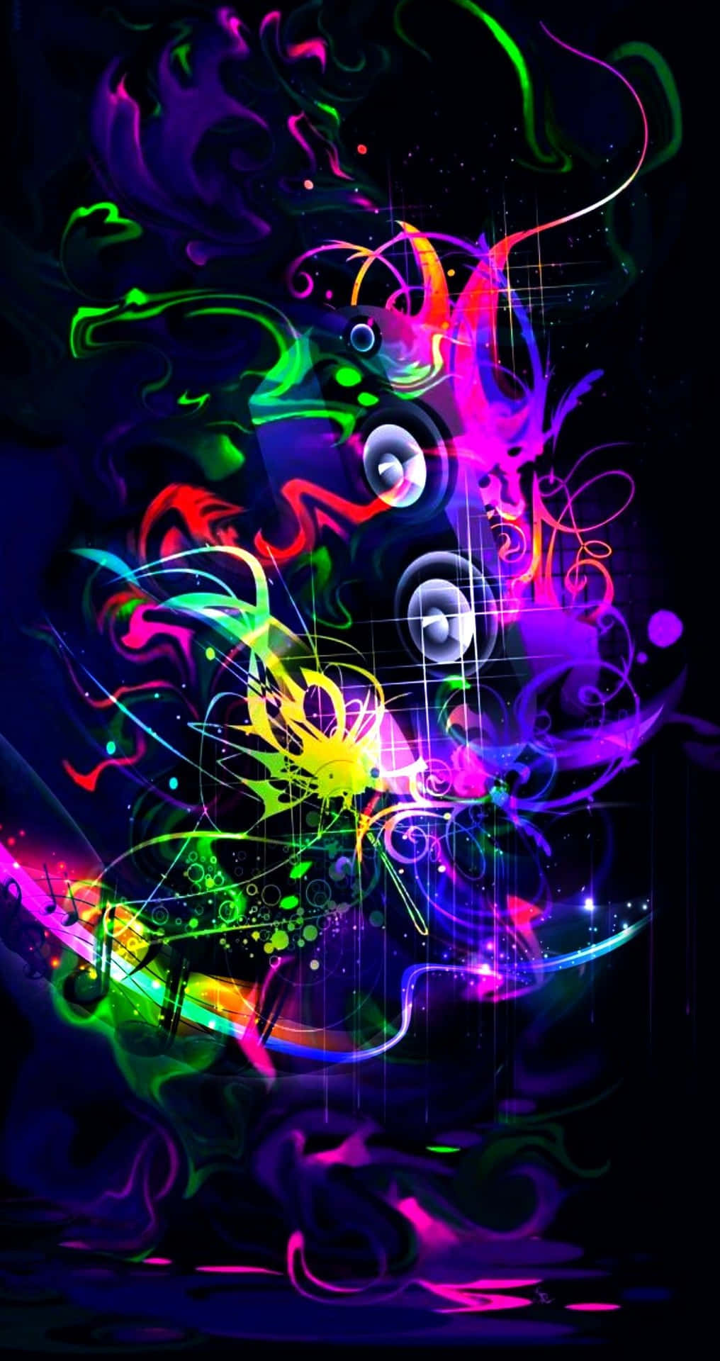A Colorful Abstract Painting With A Black Background Background