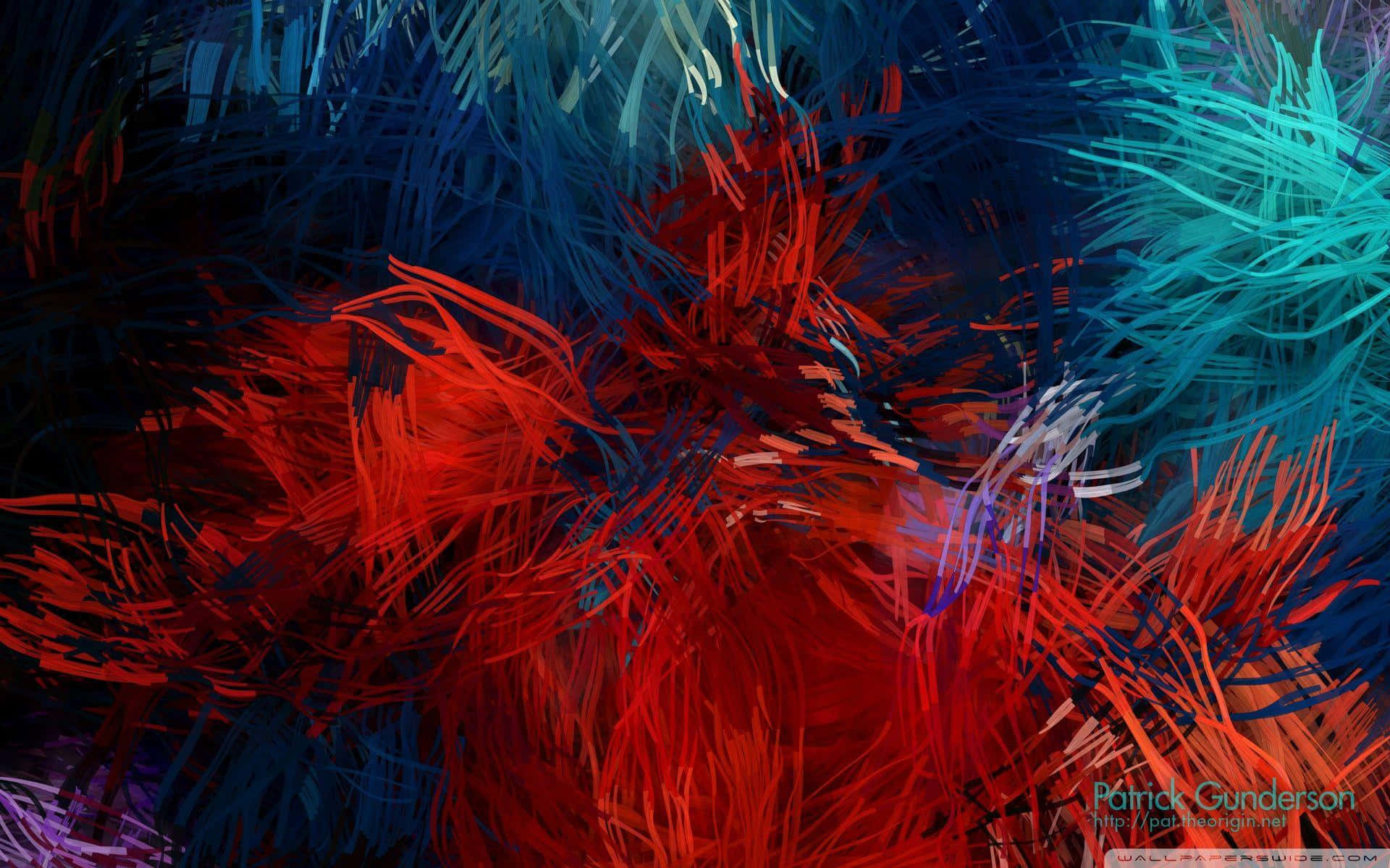 A Colorful Abstract Painting With Red, Blue, And Green Background