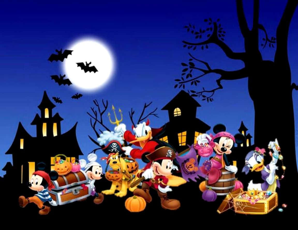 A Colorful Animated Halloween Scene Background