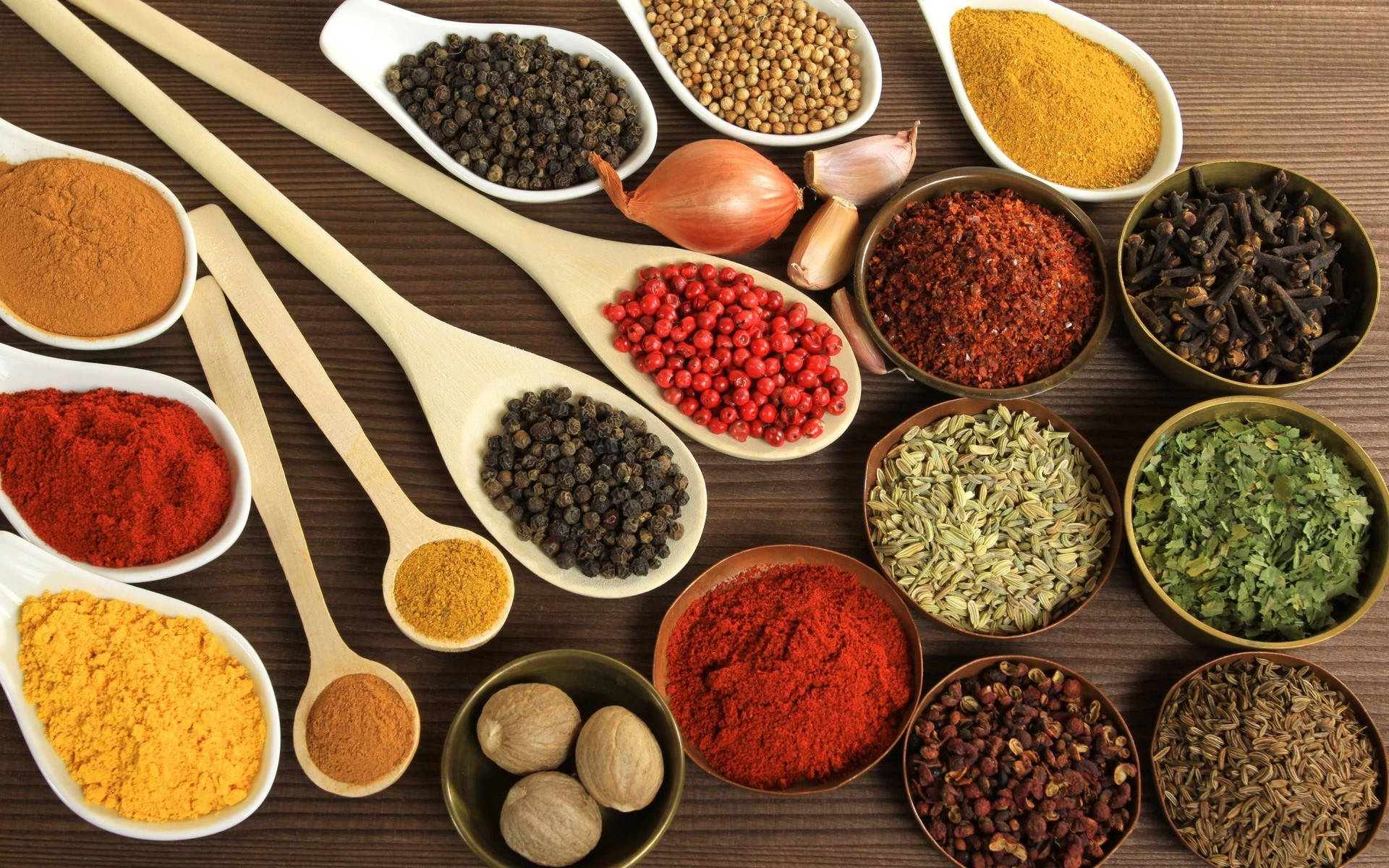 A Colorful Array Of Herbs And Spices Background