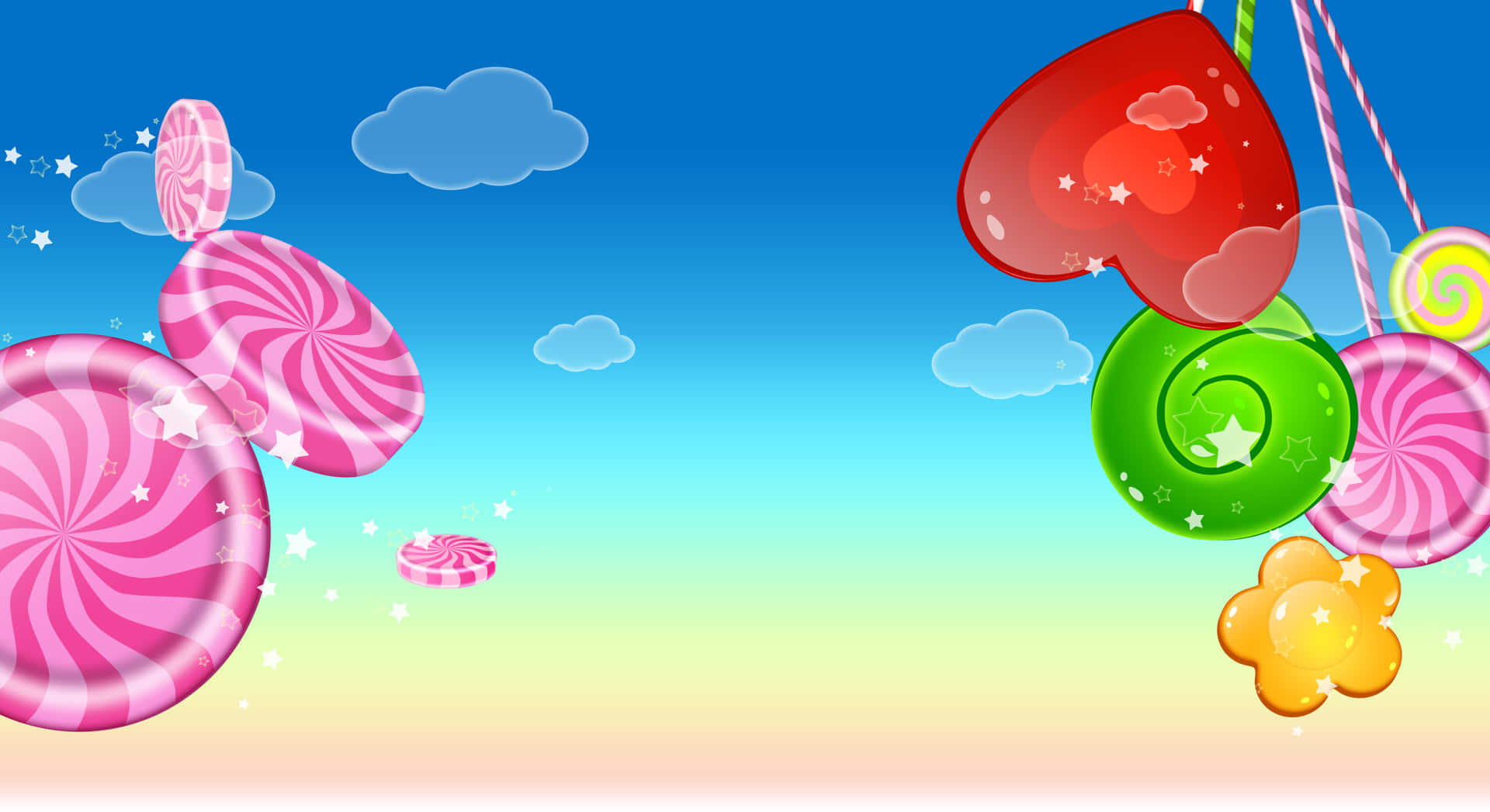 A Colorful Background With Candy Canes And Clouds Background