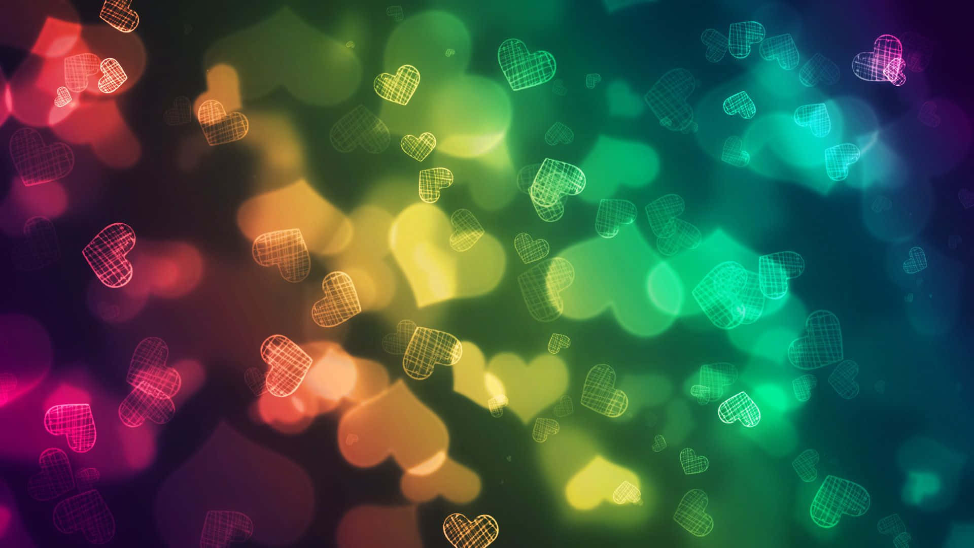 A Colorful Background With Hearts And Lights Background