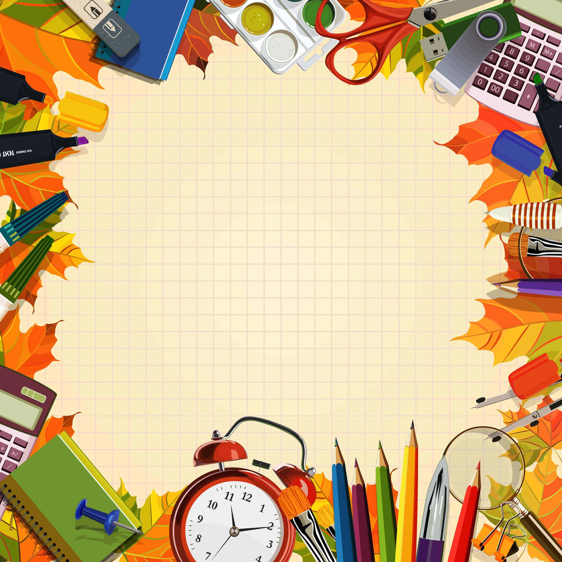 A Colorful Background With School Supplies Background