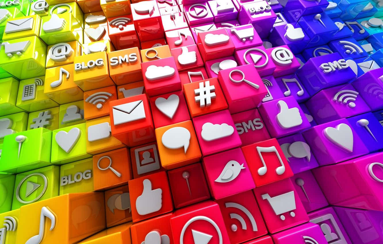 A Colorful Block Of Social Icons Background