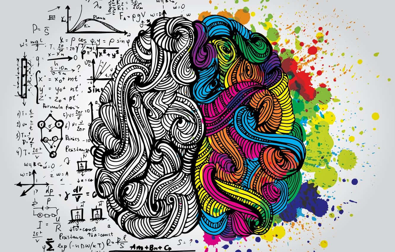 A Colorful Brain With A Colorful Pattern Background
