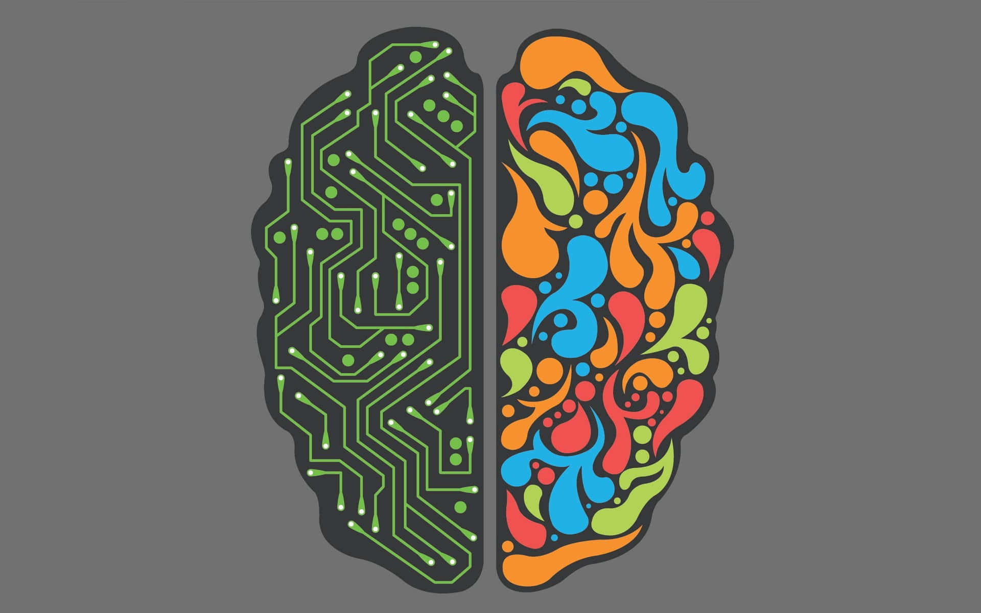 A Colorful Brain With Circuit Board Background