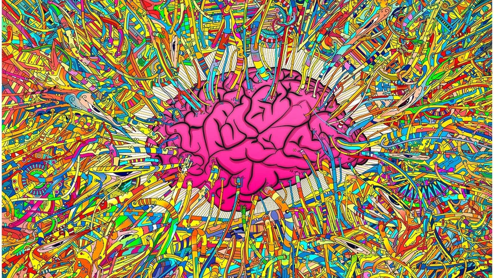 A Colorful Brain With Colorful Pens And Paint Background