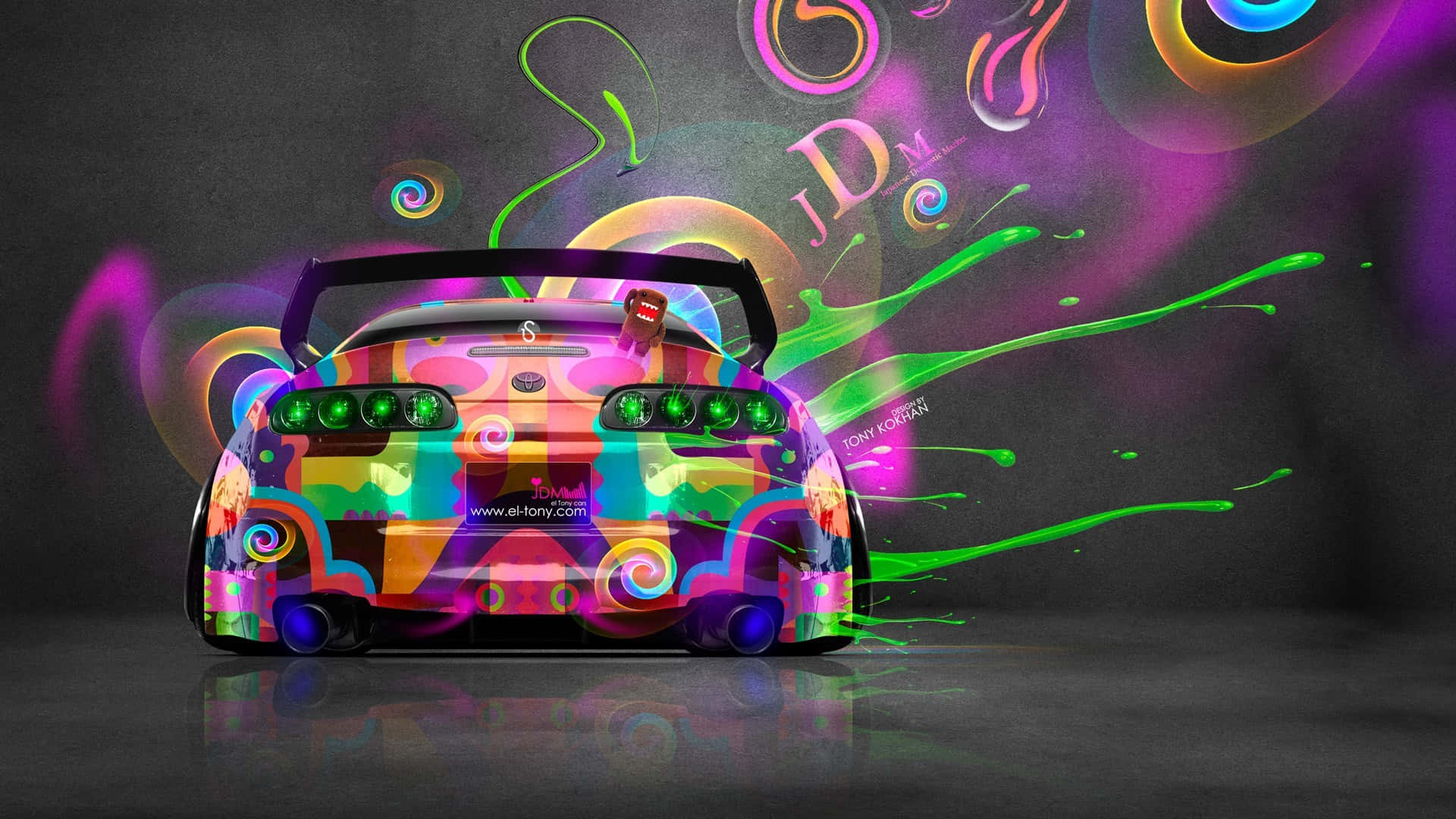 A Colorful Car With Colorful Paint On It Background