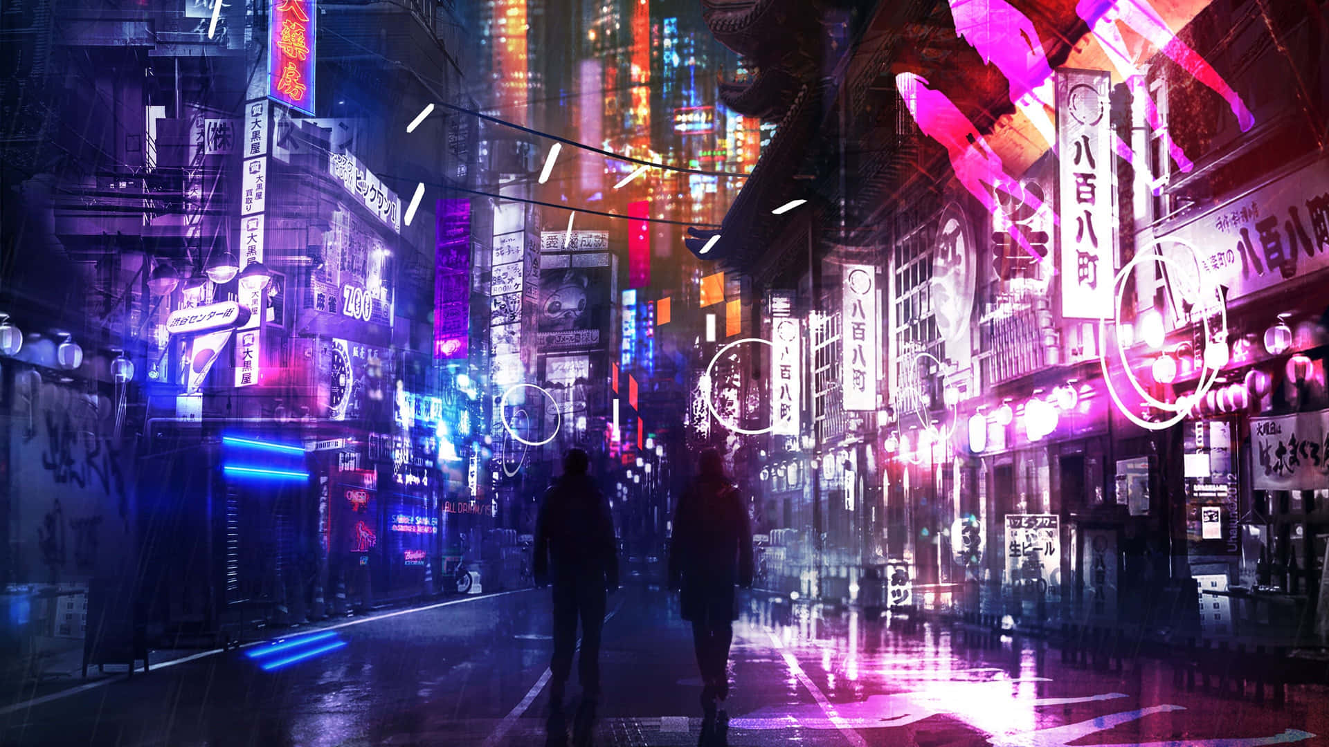 A Colorful Cityscape Of Neon Lights Dazzles The Night. Background