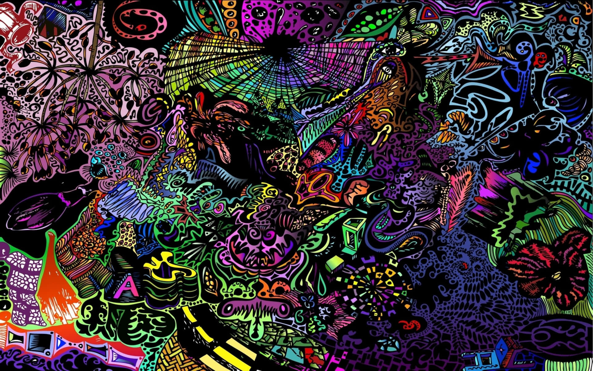 A Colorful Drawing Of A Psychedelic Scene Background