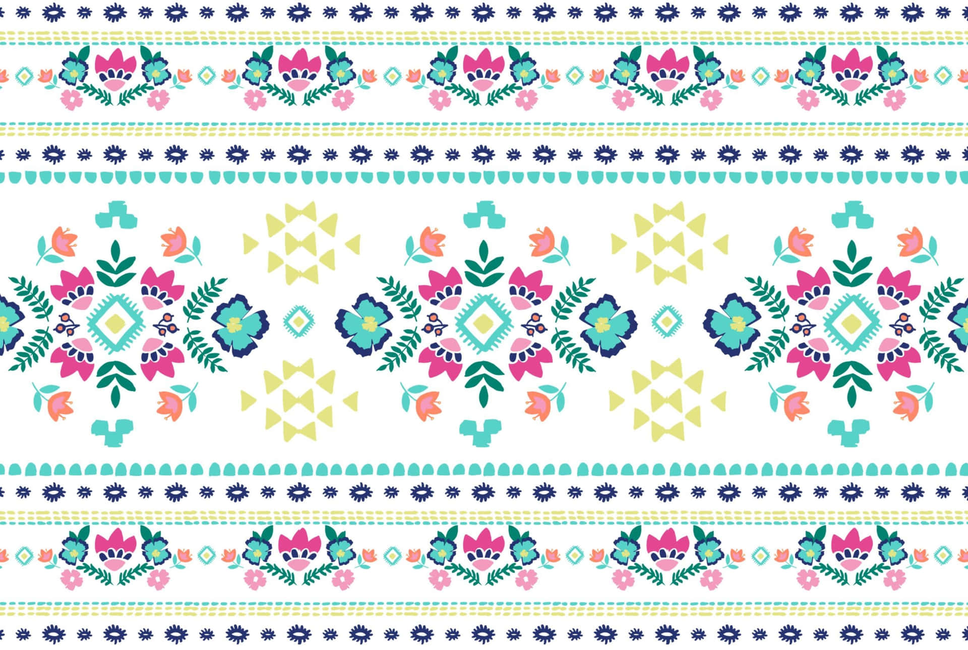 A Colorful Embroidered Pattern With Flowers And Leaves Background