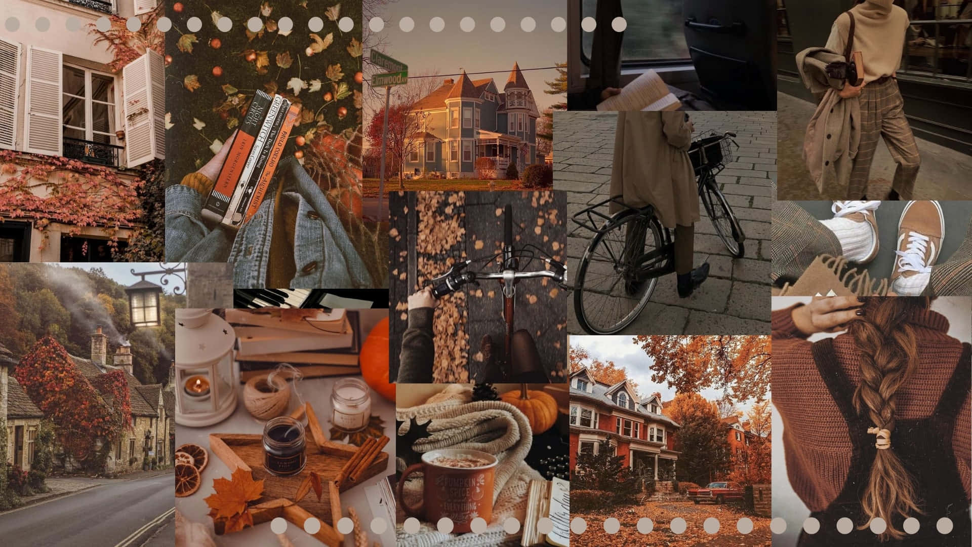 A Colorful Fall Collage Of Leaves, Pumpkins And Apples! Background