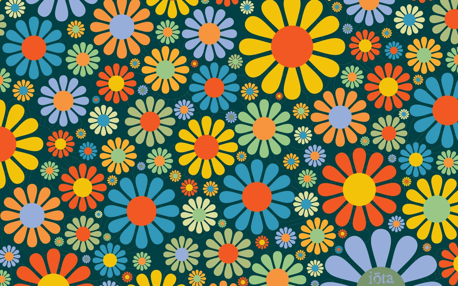 A Colorful Flower Pattern On A Dark Background