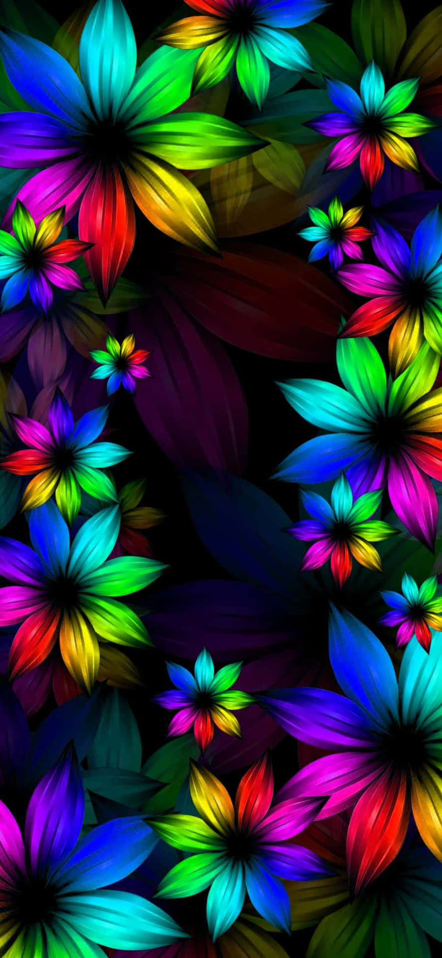 A Colorful Flower Wallpaper On A Black Background Background