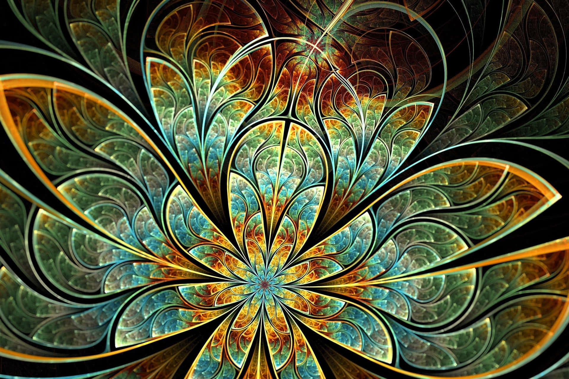 A Colorful Fractal Flower With Blue And Green Colors