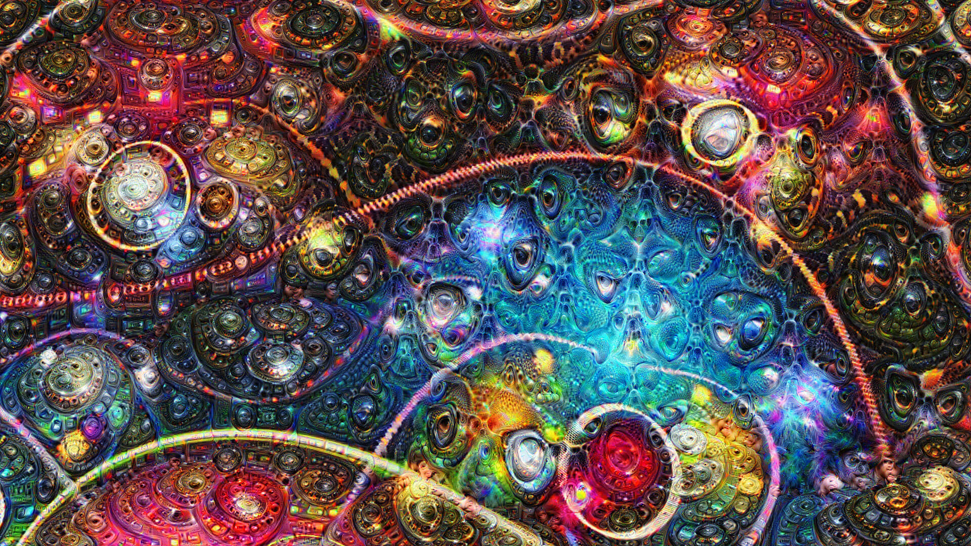 A Colorful Fractal Painting With Many Colorful Circles Background