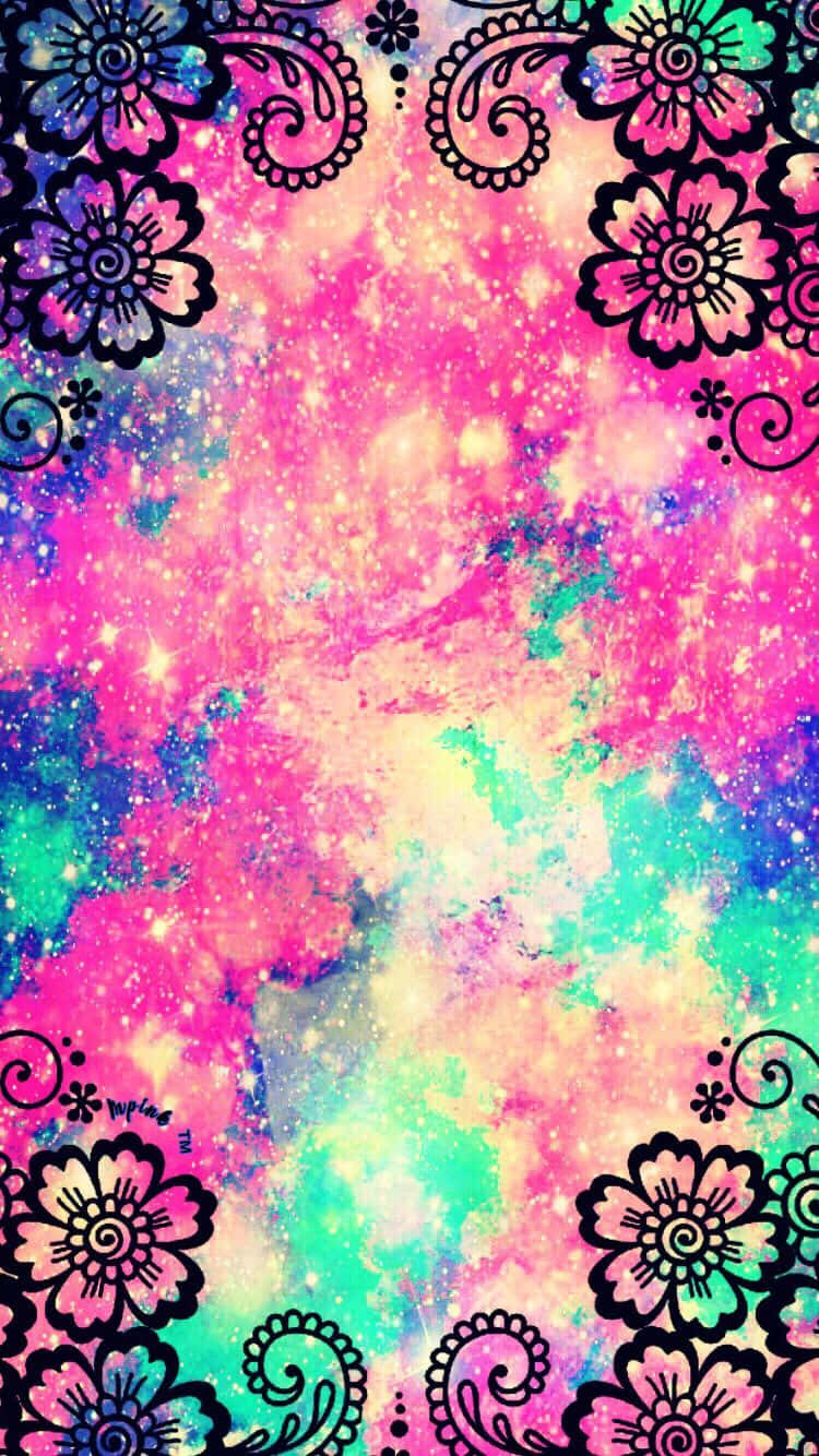 A Colorful Galaxy Background With Flowers Background