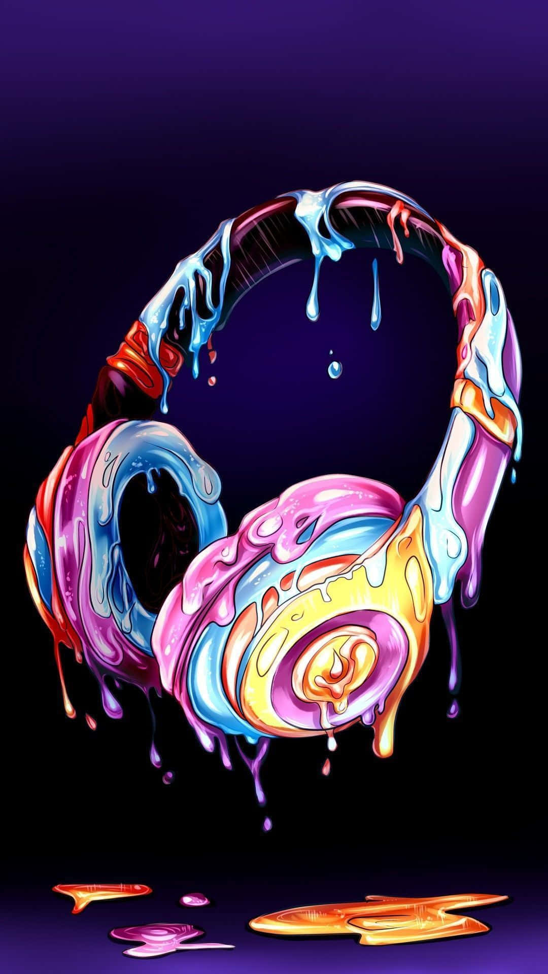 A Colorful Headphones With A Colorful Dripping Liquid Background