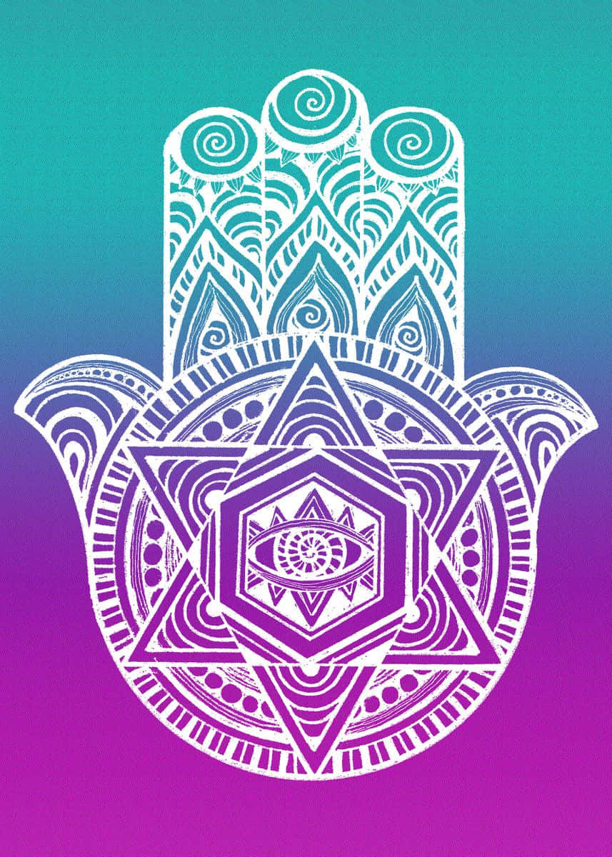A Colorful Illustrated Hamsa Hand Wallpaper Background