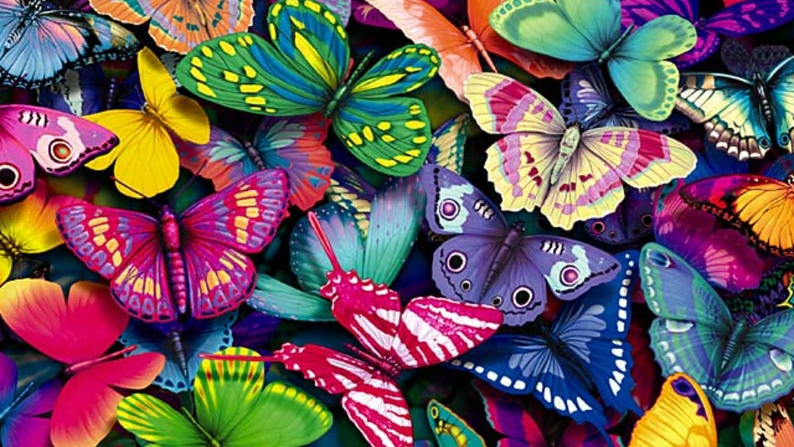 A Colorful Laptop, Decorated With A Butterfly-filled Design. Background