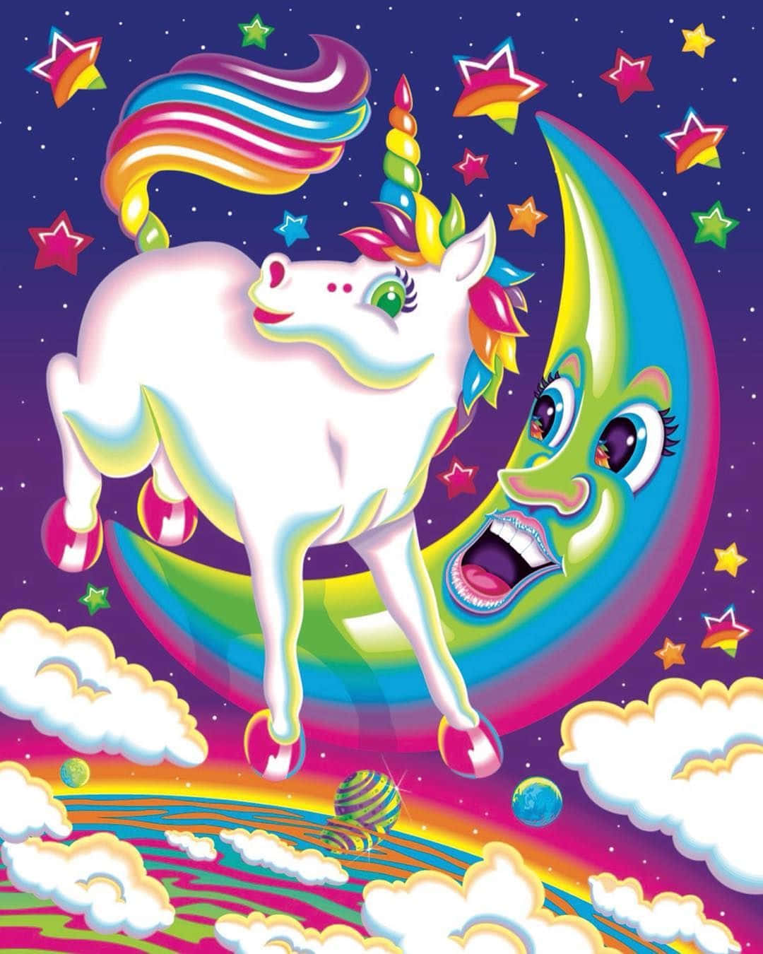 A Colorful Lisa Frank Unicorn Against A Starry Night Background