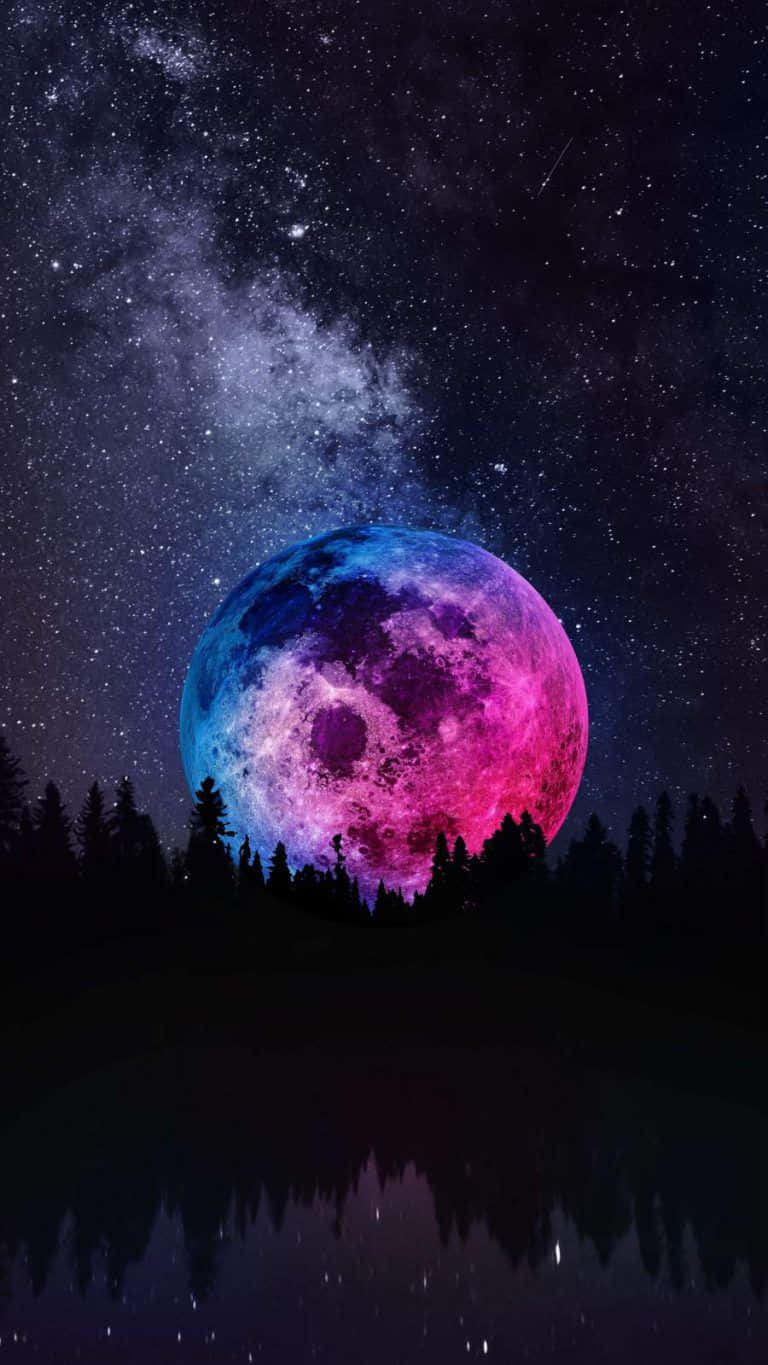 A Colorful Moon With Stars In The Sky Background