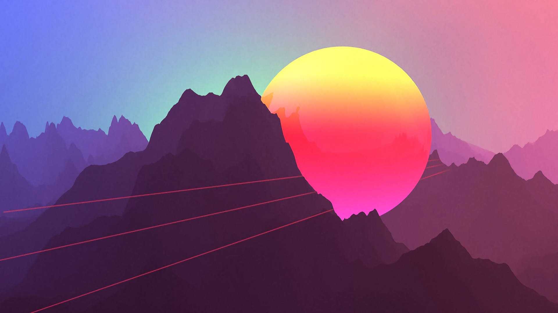 A Colorful Mountain With A Bright Sun In The Background Background