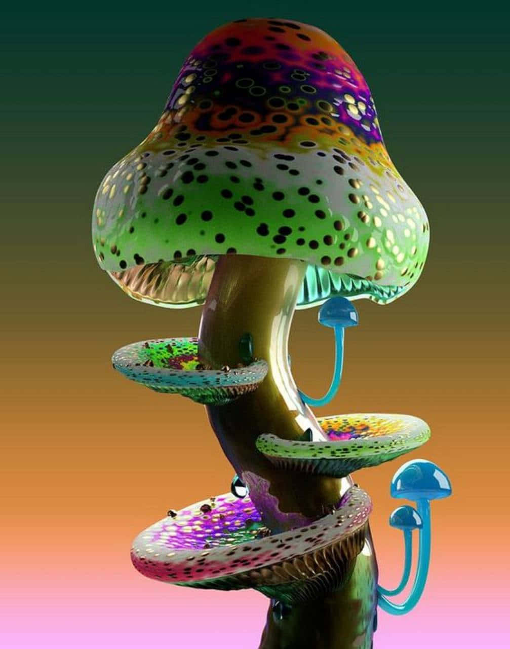 A Colorful Mushroom With A Rainbow Colored Design