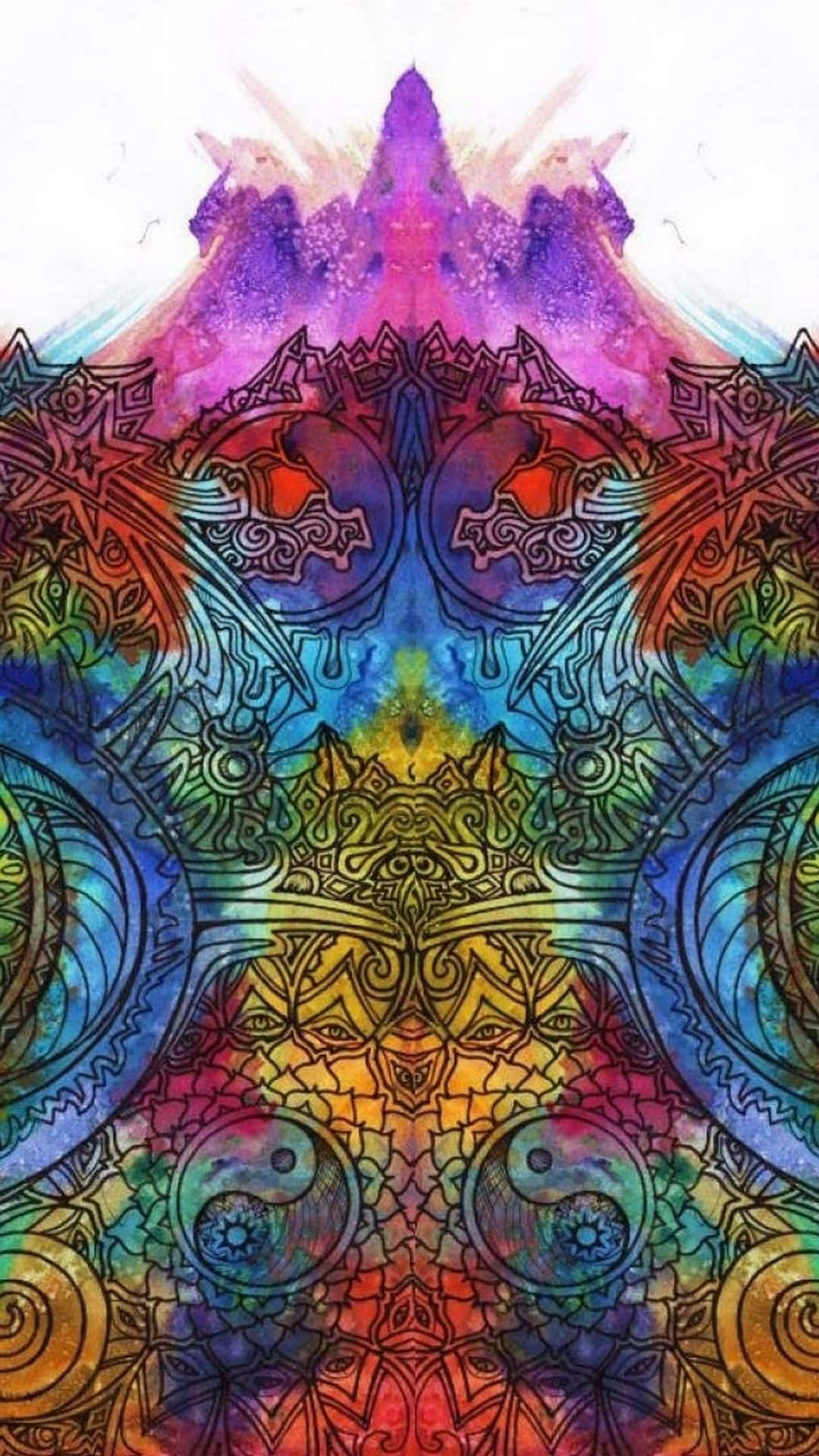 A Colorful Painting Of A Mountain With A Colorful Design Background