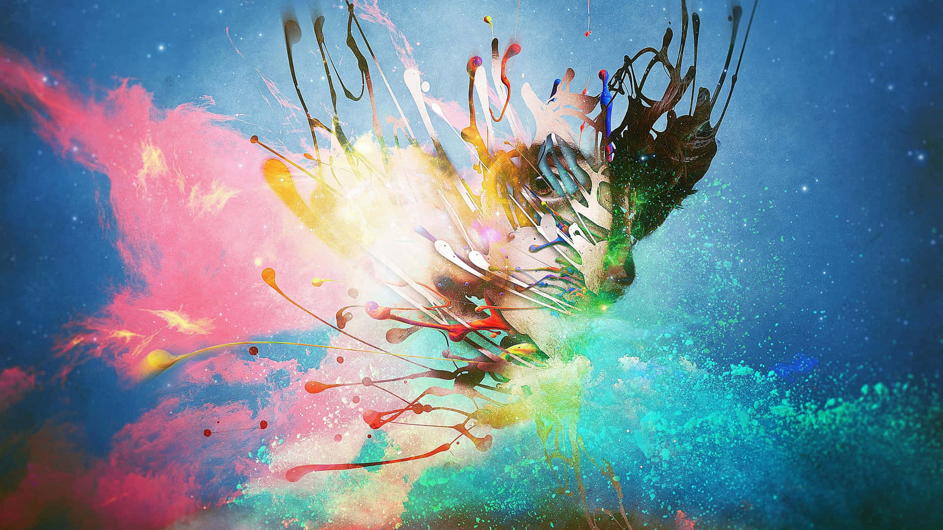 A Colorful Painting With A Bird Flying Background