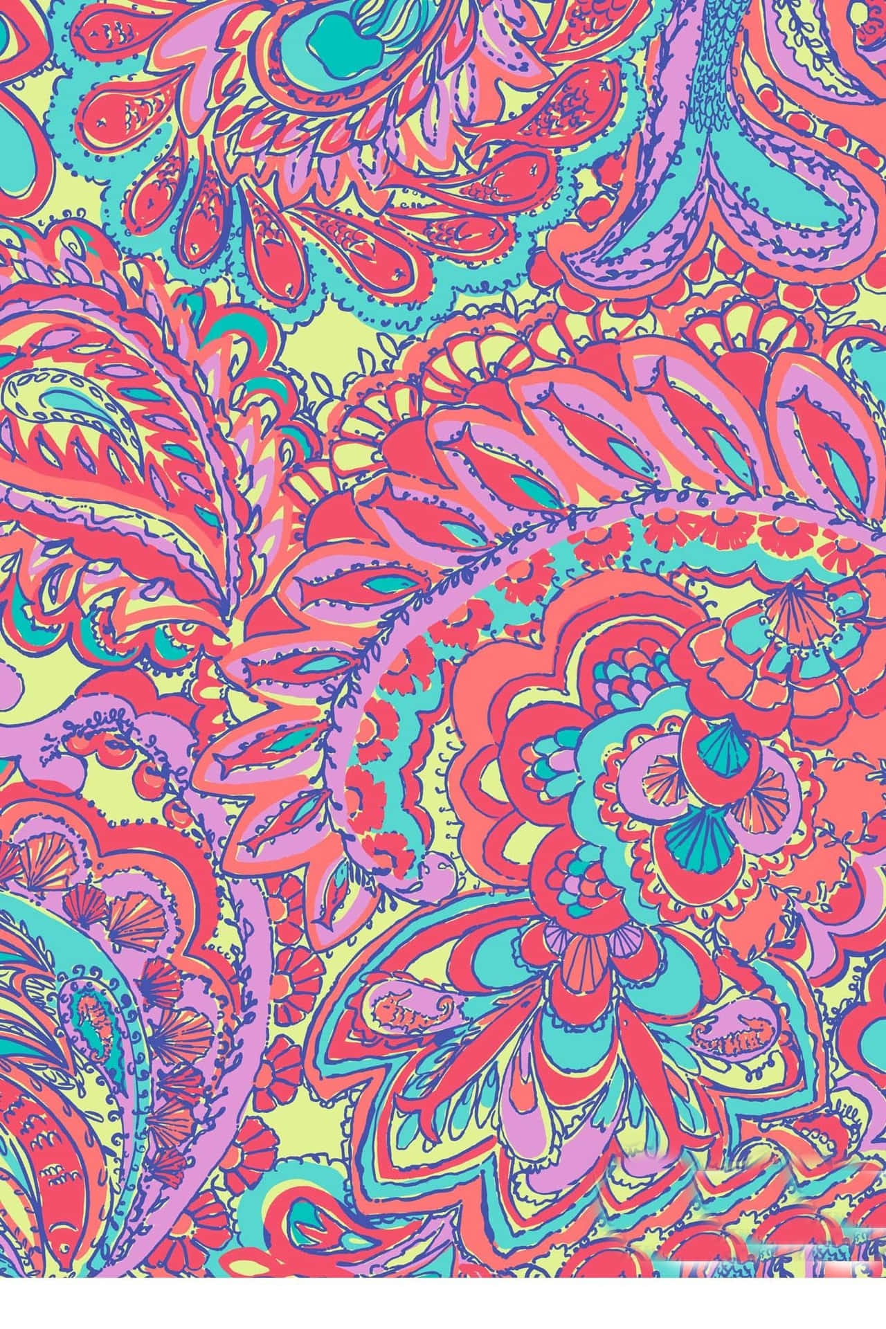 A Colorful Paisley Pattern With Pink, Blue And Green Colors Background