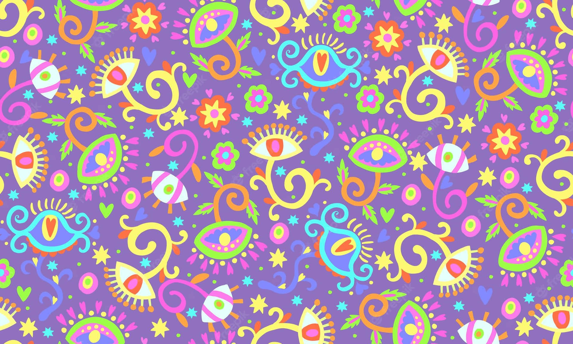 A Colorful Pattern With Colorful Flowers And Swirls Background