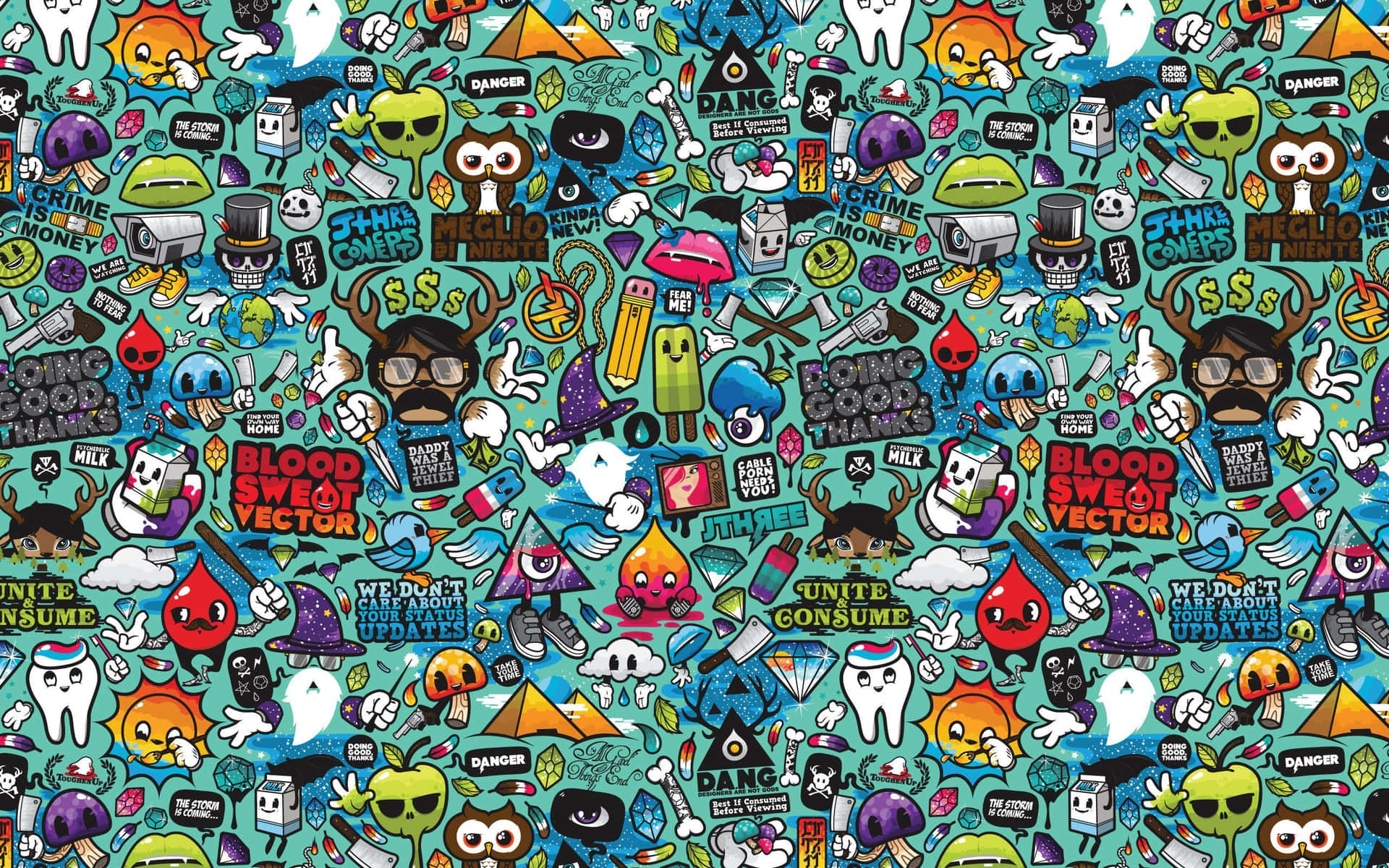 A Colorful Pattern With Many Different Cartoon Characters Background